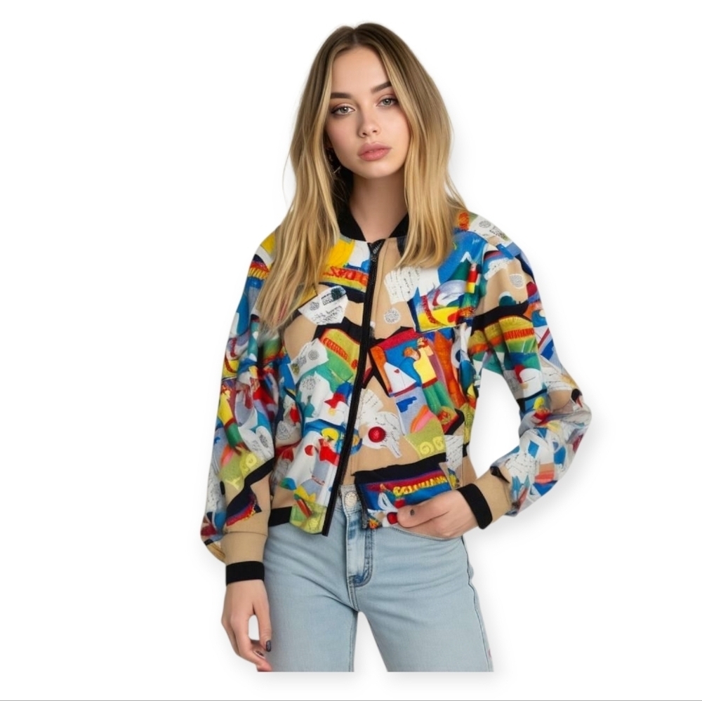 Vintage Y2K Tail Golf Graphic Fleece Jacket Full Zip Colorful Womens Small